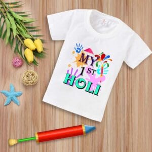 Holi T-shirt for Kids Unisex Holi Topwear Outfit Printed Half Sleeve Tshirt Dress for Boy n Girl "My 1st Holi Print Color"