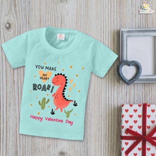 My First Valentine’s Day T-Shirt | "You Make My Heart Roar!" Dinosaur Baby & Toddler Tee – Babywish - Image 2