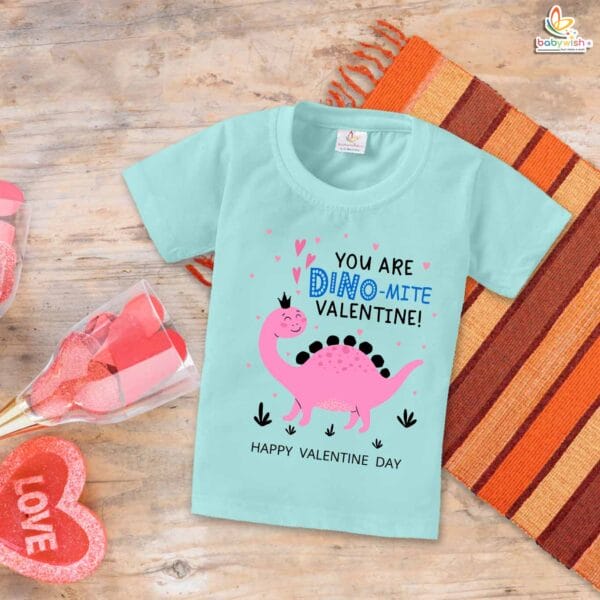 My First Valentine’s Day T-Shirt | "You Are Dino-Mite Valentine" Dinosaur Baby & Toddler Tee – Babywish - Image 2