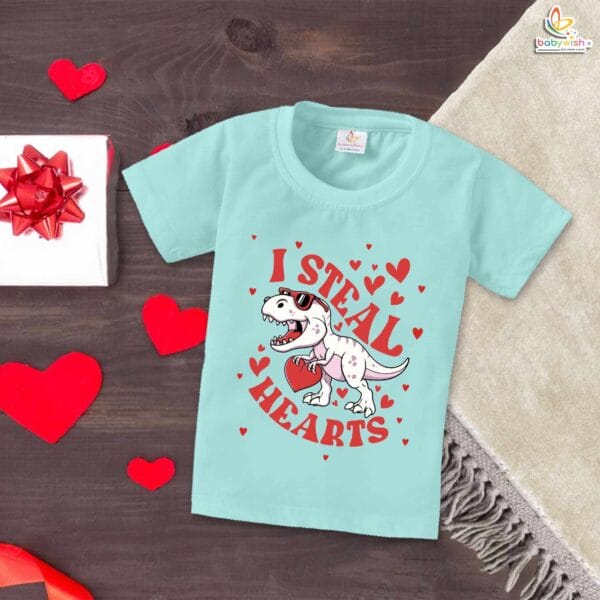 My First Valentine’s Day T-Shirt | "I Steal Hearts" Dinosaur Print Baby & Toddler Tee – Babywish - Image 2