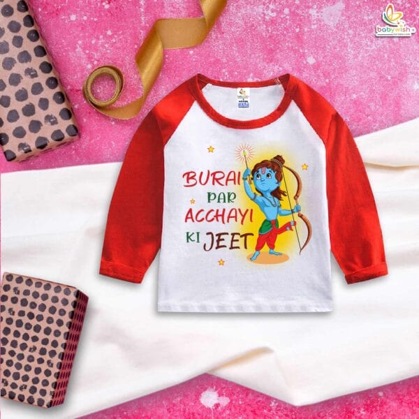My First Ramnavmi Baby T-Shirt – Full Sleeve “Burai Par Acchayi Ki Jeet” Outfit for Infant Boy or Girl – Traditional Hindu Festival Wear for Ram Navami – Babywish - Image 2