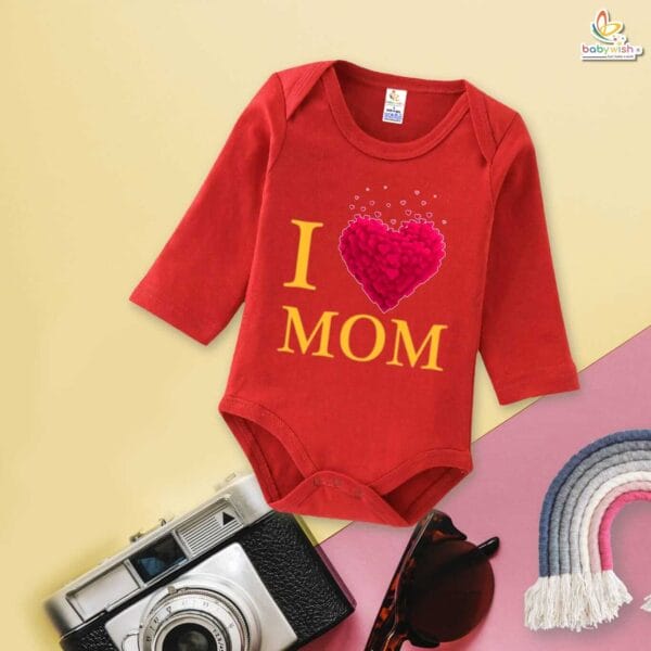 My First Mother’s Day Baby Romper – Full Sleeve “Mom’s Heart Loves Me” Bodysuit for Newborn Infant Girl or Boy – Cute Mother’s Day Gift Outfit – Babywish - Image 2