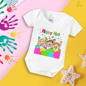 Baby First Holi Romper Clothes Baby holi festival Bodysuits Newborn Outfit Envelop Neck Half Sleeve Unisex Onesies"Happy Holi"