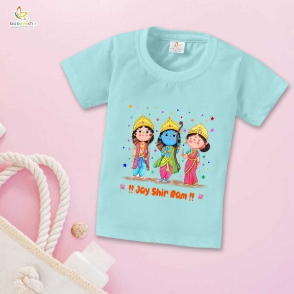 Ram Navmi T-shirt for Kids Unisex Navratri Topwear Outfit Printed Half Sleeve Tshirt Dress for Boy n Girl " Happy Ram Navmi " - Image 2