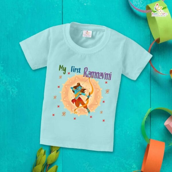 Ram Navmi T-shirt for Kids Unisex Navratri Topwear Outfit Printed Half Sleeve Tshirt Dress for Boy n Girl " Happy Navratri " - Image 3