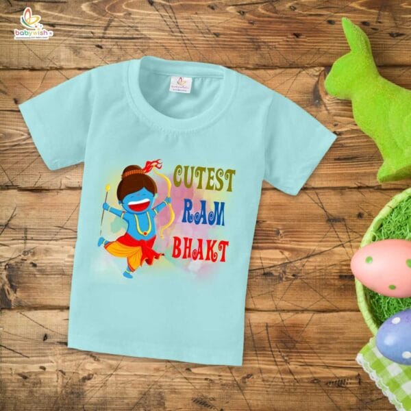 Ram Navmi T-shirt for Kids Unisex Navratri Topwear Outfit Printed Half Sleeve Tshirt Dress for Boy n Girl " Cutest Ram Bhakt " - Image 3