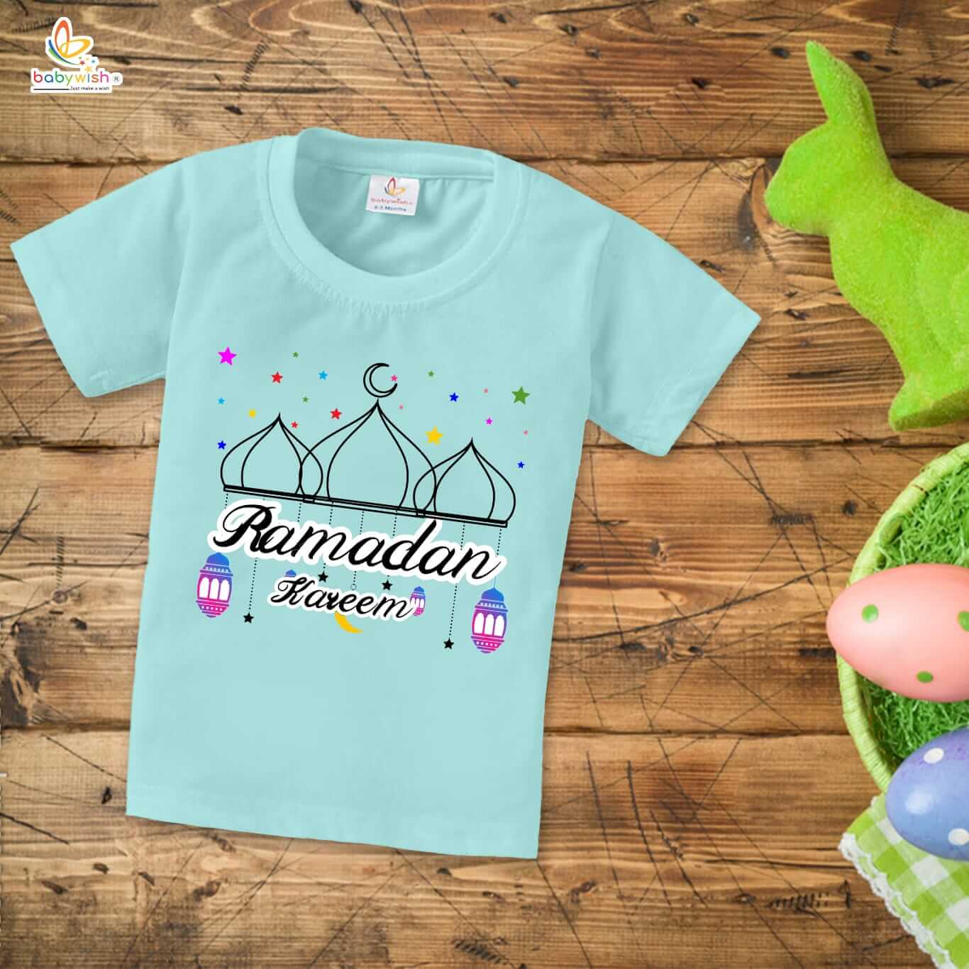 Eid T-shirt for Kids Unisex Ramadan Topwear Outfit Printed Half Sleeve Tshirt Dress for Boy n Girl "Ramadan Kareem Star Printed "