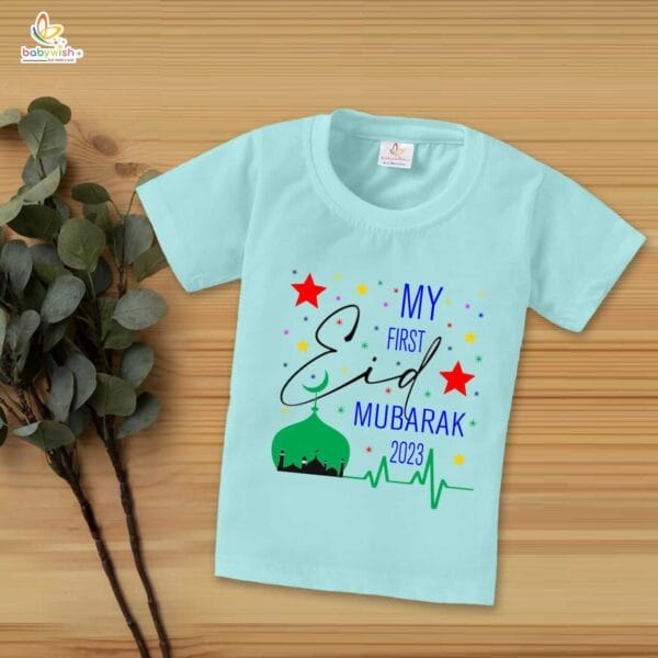 Eid T-shirt for Kids Unisex Ramadan Topwear Outfit Printed Half Sleeve Tshirt Dress for Boy n Girl " My First Eid Mubarak 2023 "