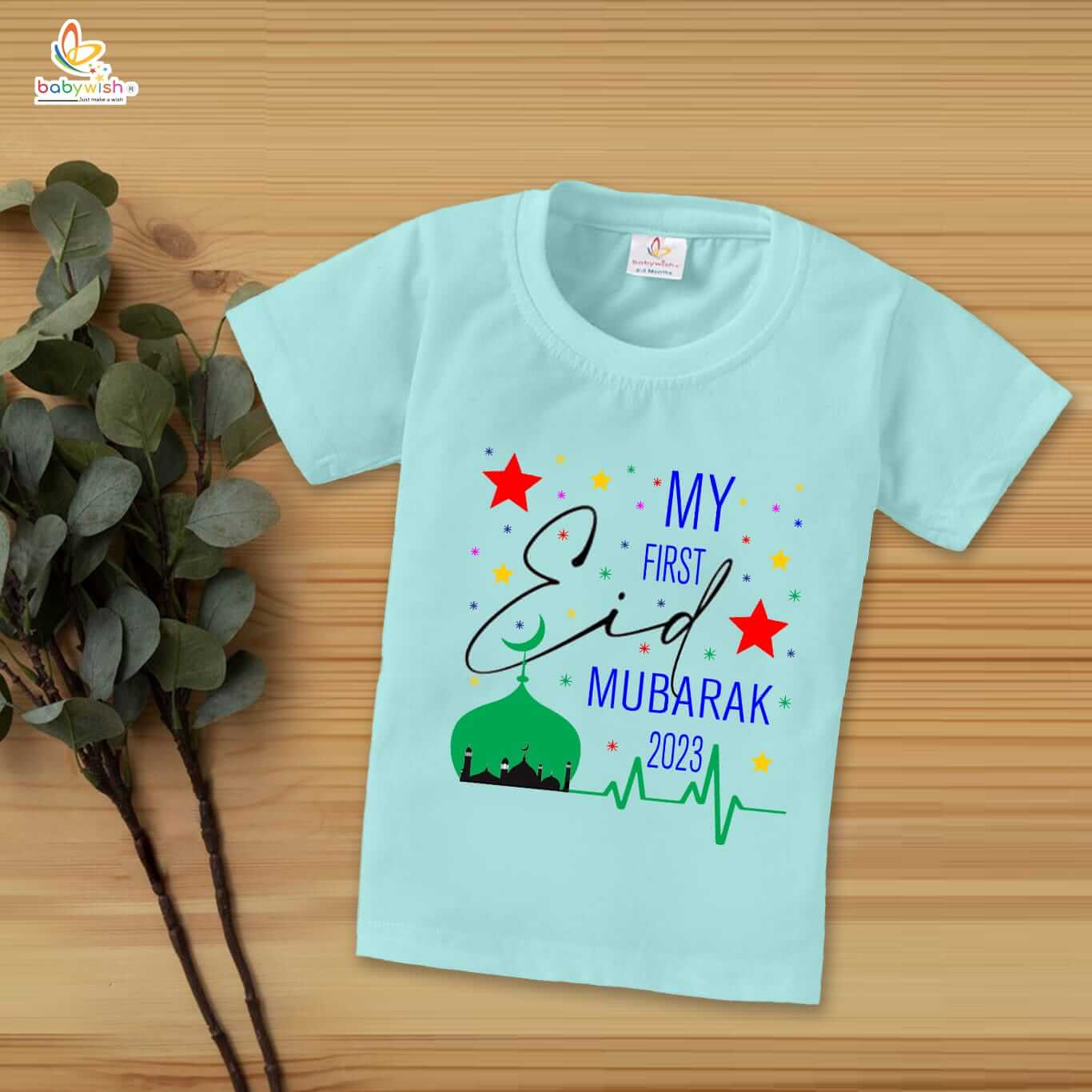 Eid T-shirt for Kids Unisex Ramadan Topwear Outfit Printed Half Sleeve Tshirt Dress for Boy n Girl " My First Eid Mubarak 2023 "