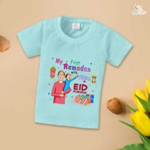 Eid T-shirt for Kids Unisex Ramadan Topwear Outfit Printed Half Sleeve Unisex Tshirt for Boy n Girl