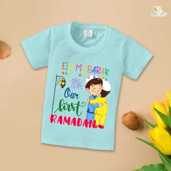 Eid T-shirt for Kids Unisex Ramadan Topwear Outfit Printed Half Sleeve Unisex Tshirt for Boy n Girl - Image 3