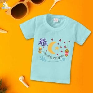 Eid T-shirt for Kids Unisex Ramadan Topwear Outfit Printed Half Sleeve Unisex Tshirt for Boy n Girl