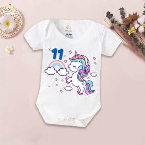 Eleven month unisex baby romper half sleeve round neck onesie