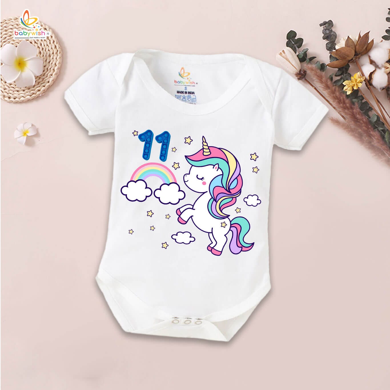 Eleven Month Baby Romper for Boys & Girls | Unisex Half Sleeve Round Neck Onesie | Soft Cotton Outfit for Infants | Comfortable Daily Wear for Babies