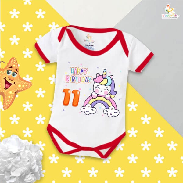 Eleven month unisex baby romper half sleeve round neck onesie