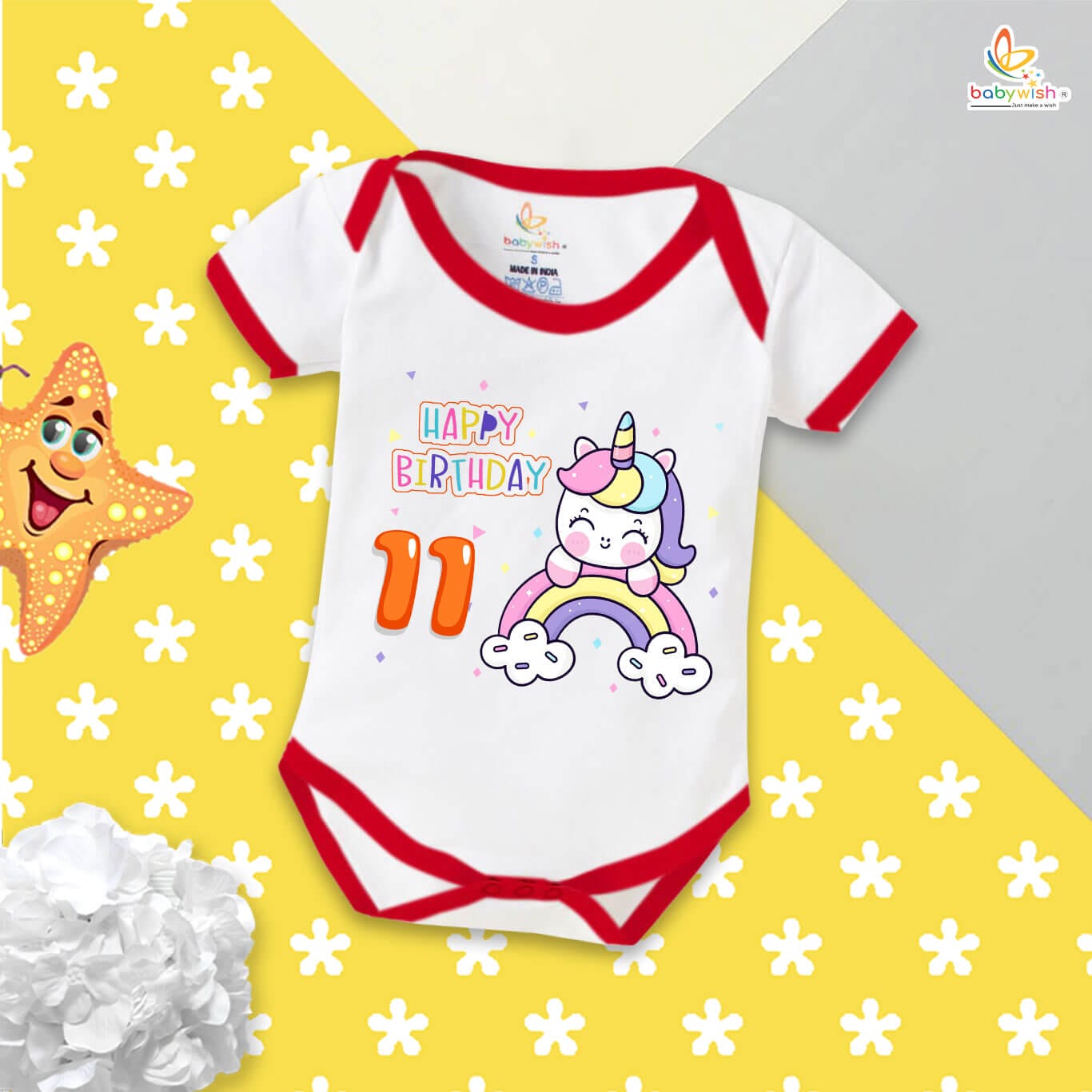 11 Month Baby Romper for Boys & Girls | Unisex Cotton Half Sleeve Round Neck Onesie | Soft Infant Bodysuit Daily Wear Outfit for Newborns & Toddlers