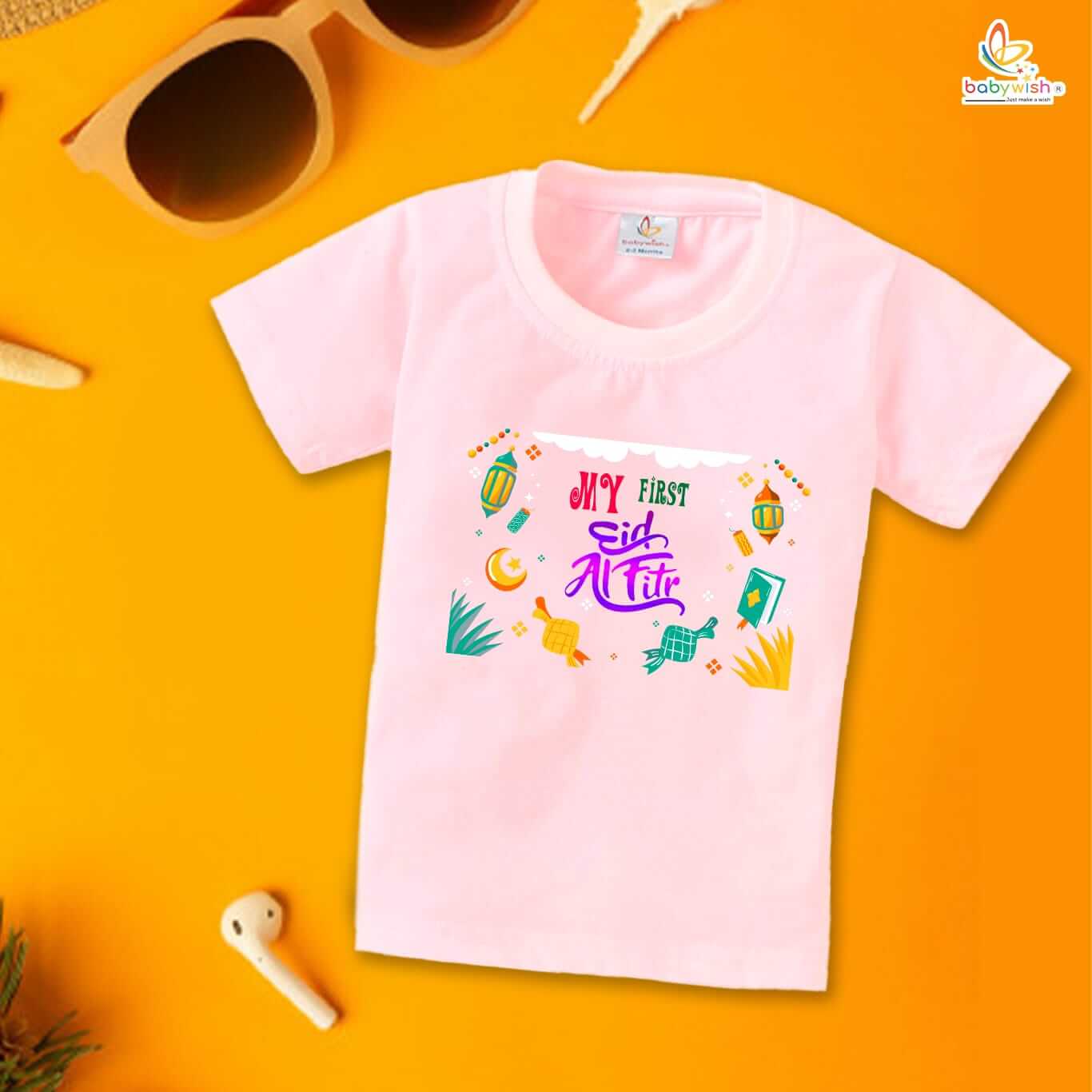 Eid T-shirt for Kids Unisex Ramadan Topwear Outfit Printed Half Sleeve Unisex Tshirt for Boy n Girl