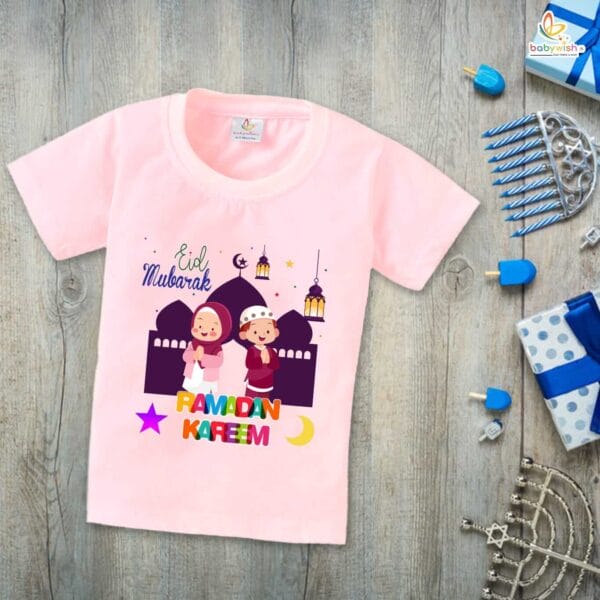 Eid T-shirt for Kids Unisex Ramadan Topwear Outfit Printed Half Sleeve Unisex Tshirt for Boy n Girl - Image 2