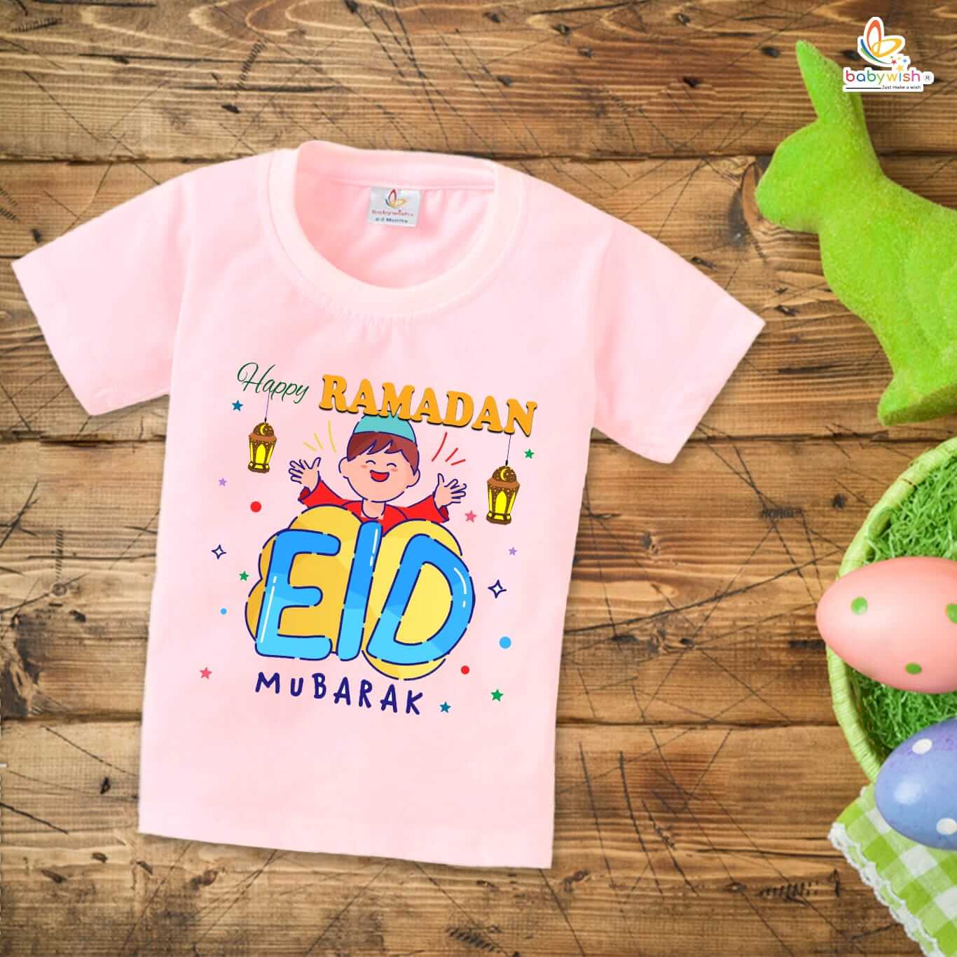 Eid T-shirt for Kids Unisex Ramadan Topwear Outfit Printed Half Sleeve Unisex Tshirt for Boy n Girl