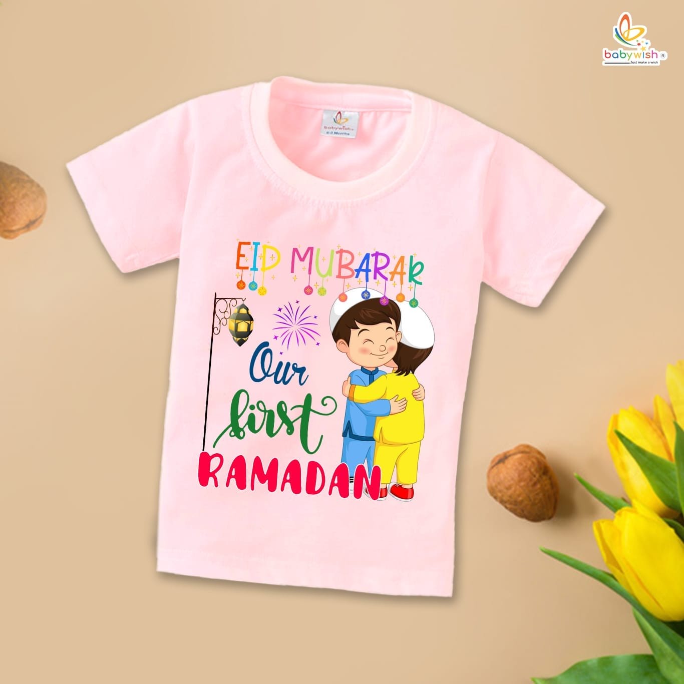 Eid T-shirt for Kids Unisex Ramadan Topwear Outfit Printed Half Sleeve Unisex Tshirt for Boy n Girl