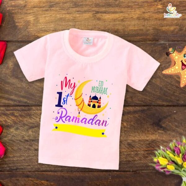 Eid T-shirt for Kids Unisex Ramadan Topwear Outfit Printed Half Sleeve Unisex Tshirt for Boy n Girl - Image 2