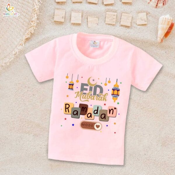 Eid T-shirt for Kids Unisex Ramadan Topwear Outfit Printed Half Sleeve Unisex Tshirt for Boy n Girl