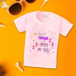 Eid T-shirt for Kids Unisex Ramadan Topwear Outfit Printed Half Sleeve Unisex Tshirt for Boy n Girl