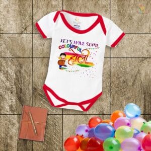 Baby First Holi Romper Clothes Baby holi festival Bodysuits Newborn Outfit Envelop Neck Half Sleeve Unisex Onesies "Let's Have Some Colorful Festival"