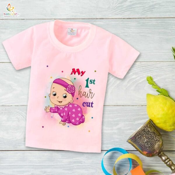 First Mundan ceremony T-shirt for Kids Clothes Unisex occasion mundan Topwear Outfit Half Sleeve for Boy n Girl | My 1st Hair Cut | - Image 3