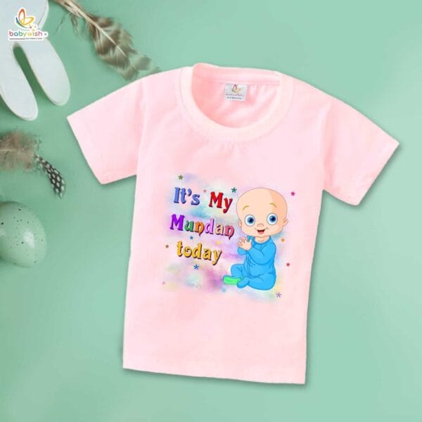 First Mundan ceremony T-shirt for Kids Clothes Unisex occasion mundan Topwear Outfit Half Sleeve for Boy n Girl | It's My Mundan Today | - Image 4