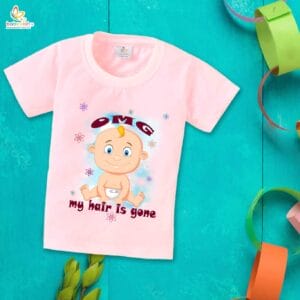 First Mundan ceremony T-shirt for Kids Clothes Unisex occasion mundan Topwear Outfit Half Sleeve for Boy n Girl | OMG My Hair is Gone |