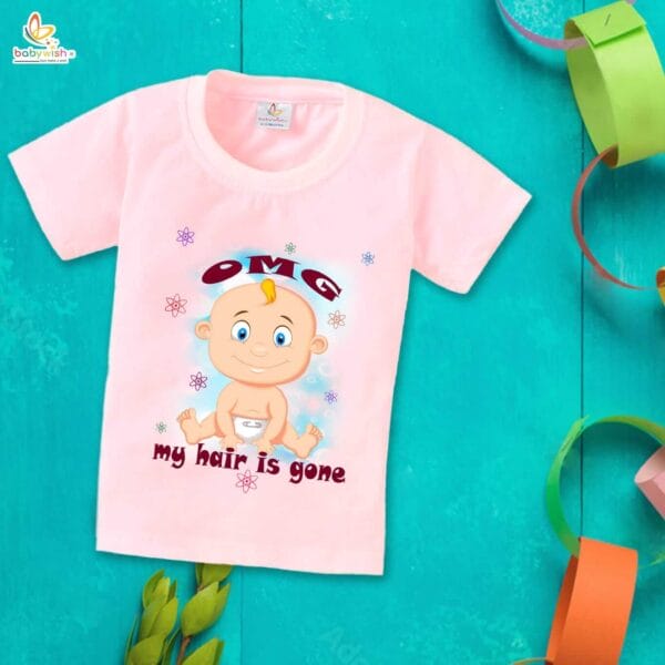 First Mundan ceremony T-shirt for Kids Clothes Unisex occasion mundan Topwear Outfit Half Sleeve for Boy n Girl | OMG My Hair is Gone |