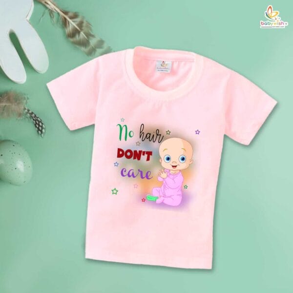 First Mundan ceremony T-shirt for Kids Clothes Unisex occasion mundan Topwear Outfit Half Sleeve for Boy n Girl | No Hair Don't Care | - Image 3