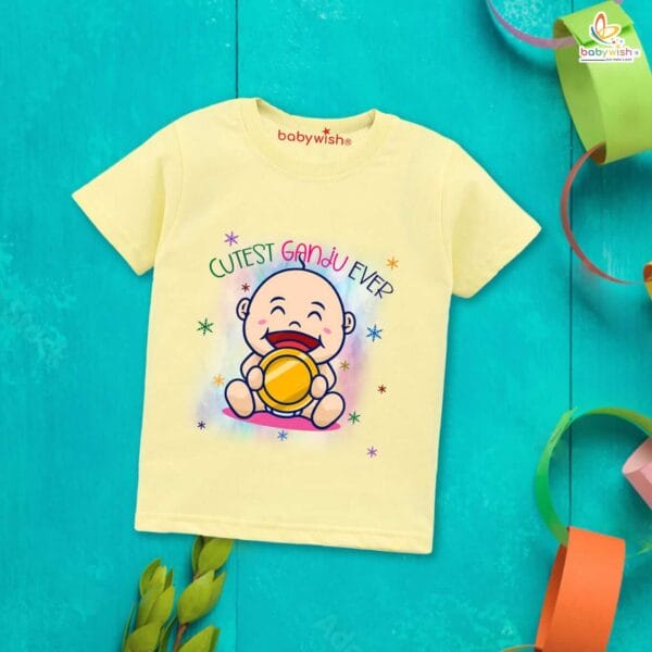 First Mundan ceremony T-shirt for Kids Clothes Unisex occasion mundan Topwear Outfit Half Sleeve for Boy n Girl | Cutest Ganju Ever | - Image 4