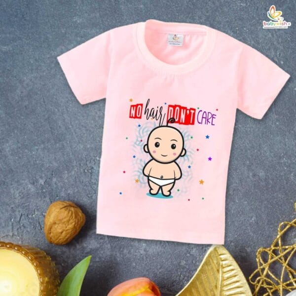 First Mundan ceremony T-shirt for Kids Clothes Unisex occasion mundan Topwear Outfit Half Sleeve for Boy n Girl | No Hair Don't Care | - Image 3