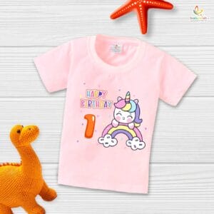 One Year Birthday Unisex T-Shirt Half Sleeve Round Neck Topwear tee for kids