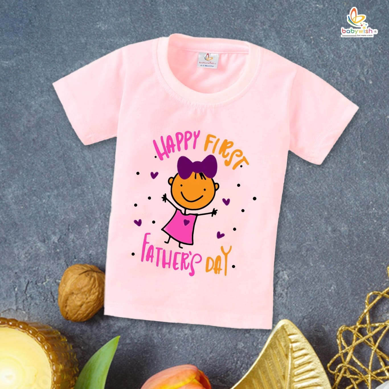 Father's Day Special T-Shirt for Boy’s and Girl’s Half Sleeve Topwear for Unisex Kids | Happy First Father's Day |