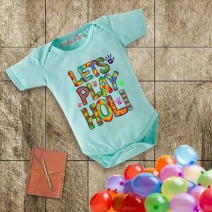 Baby First Holi Romper Clothes Baby holi festival Bodysuits Newborn Outfit Envelop Neck Half Sleeve Unisex Onesies "Lets Play Holi"