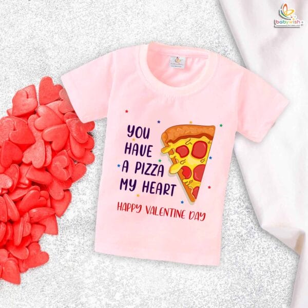 My First Valentine’s Day T-Shirt | "You Have A Pizza My Heart" Funny Baby & Toddler Valentine Tee – Babywish - Image 3