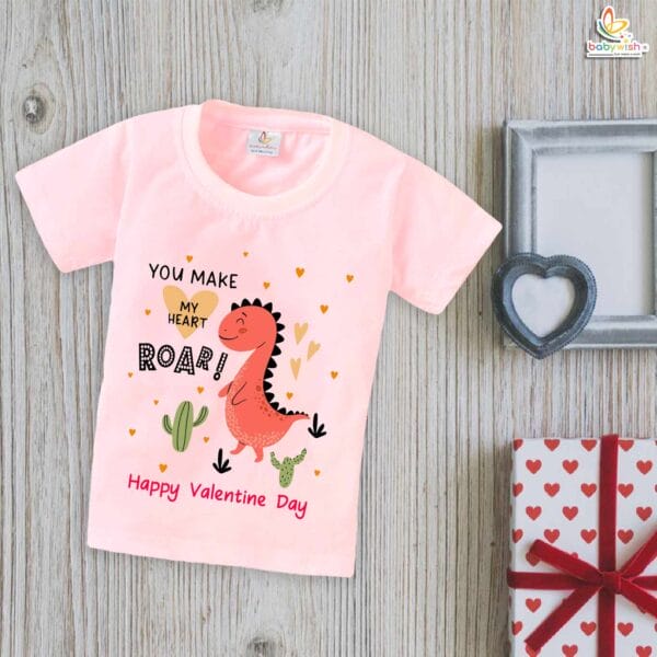 My First Valentine’s Day T-Shirt | "You Make My Heart Roar!" Dinosaur Baby & Toddler Tee – Babywish - Image 3