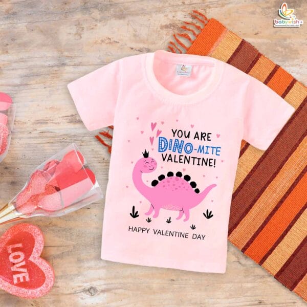 My First Valentine’s Day T-Shirt | "You Are Dino-Mite Valentine" Dinosaur Baby & Toddler Tee – Babywish - Image 3