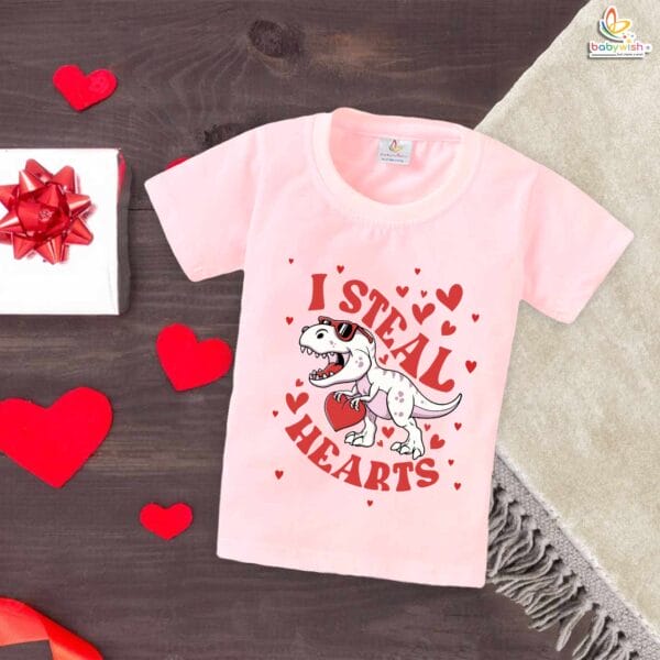 My First Valentine’s Day T-Shirt | "I Steal Hearts" Dinosaur Print Baby & Toddler Tee – Babywish - Image 3