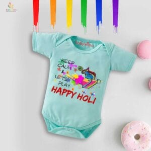 Baby First Holi Romper Clothes Baby holi festival Bodysuits Newborn Outfit Envelop Neck Half Sleeve Unisex Onesies "Keep Calm It's Holi"