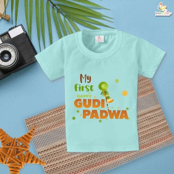 My First Gudi Padwa T-Shirt – Baby Hindu New Year Outfit with “Happy Gudi Padwa” Print | Traditional Festival Clothes for Infant Boys & Girls by Babywish - Image 2