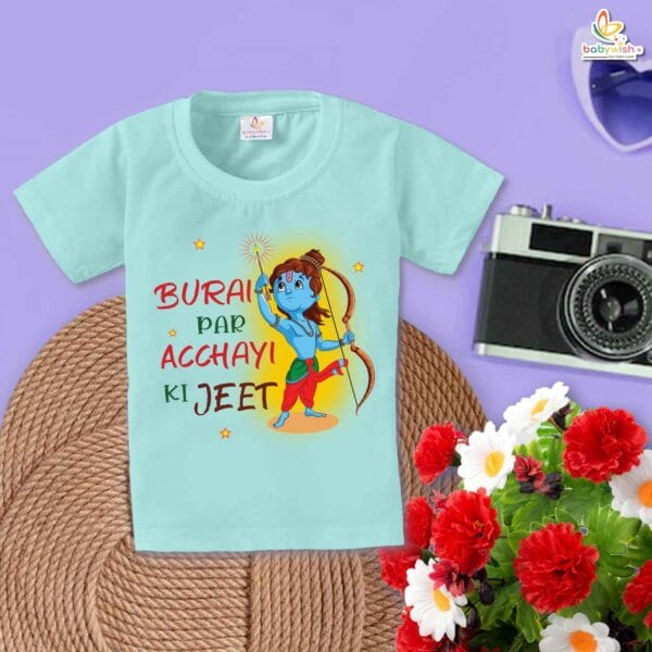 My First Ramnavmi T-Shirt – Baby Festival Outfit with "Burai Par Acchayi Ki Jeet" Slogan | Hindu Ram Navami Celebration Shirt by Babywish - Image 3