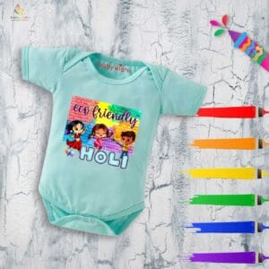 Baby First Holi Romper Clothes Baby holi festival Bodysuits Newborn Outfit Envelop Neck Half Sleeve Unisex Onesies "Play Ecofriendly Holi"