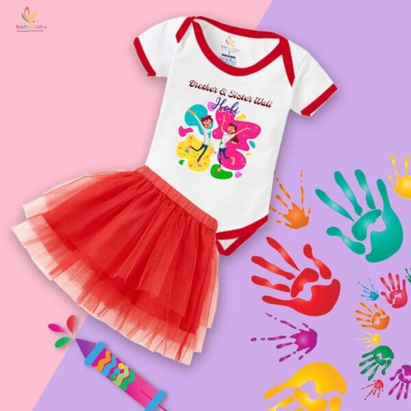 Newborn Girl's Tutu Skirt & Romper Holi Print Onesies bodysuits For baby 0 to 3 Months - Image 4