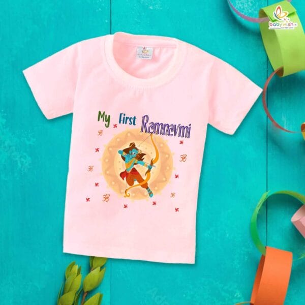Ram Navmi T-shirt for Kids Unisex Navratri Topwear Outfit Printed Half Sleeve Tshirt Dress for Boy n Girl " Happy Navratri " - Image 4