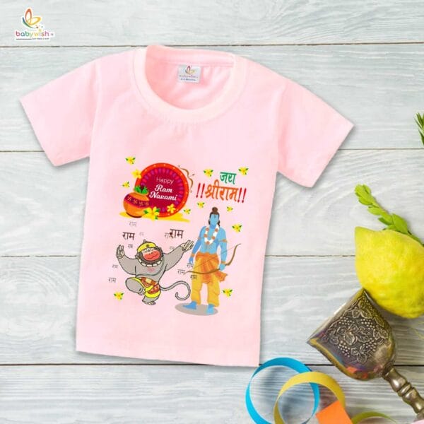 Ram Navmi T-shirt for Kids Unisex Navratri Topwear Outfit Printed Half Sleeve Tshirt Dress for Boy n Girl " Jai Shreeram Printed " - Image 4