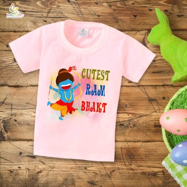 Ram Navmi T-shirt for Kids Unisex Navratri Topwear Outfit Printed Half Sleeve Tshirt Dress for Boy n Girl " Cutest Ram Bhakt "